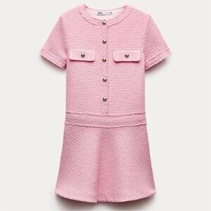 Zara Pink Tweed Buttoned Mini Dress